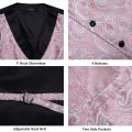 Pink Paisly Suit Vest Set 5 PCS Tuxedo Waistcoat And Tie Pocket Square Cufflinks Tie Clips For Wedding Mens Clothing Blazer Vest.