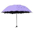 Ladies'sunshine umbrella blossoms in water changes color parasol umbrella triple fold black rubber sunscreen UV woman umbrellas.