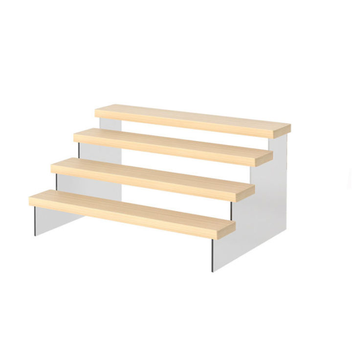 Solid Wood Acrylic Display Stand Desk Perfume Storage Rack Nail Polish Organizer Shelf Transparent Trapezoidal Doll Display Rack