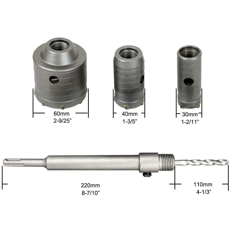 SDS Plus Concrete Hole Saw Kits, 1-3/5, 2-3/4 In (40MM, 70MM) Tungsten