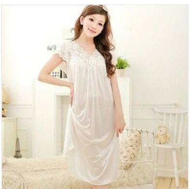 women White lace sexy nightdress girls plus size Large size Sleepwear nightgownY02-1