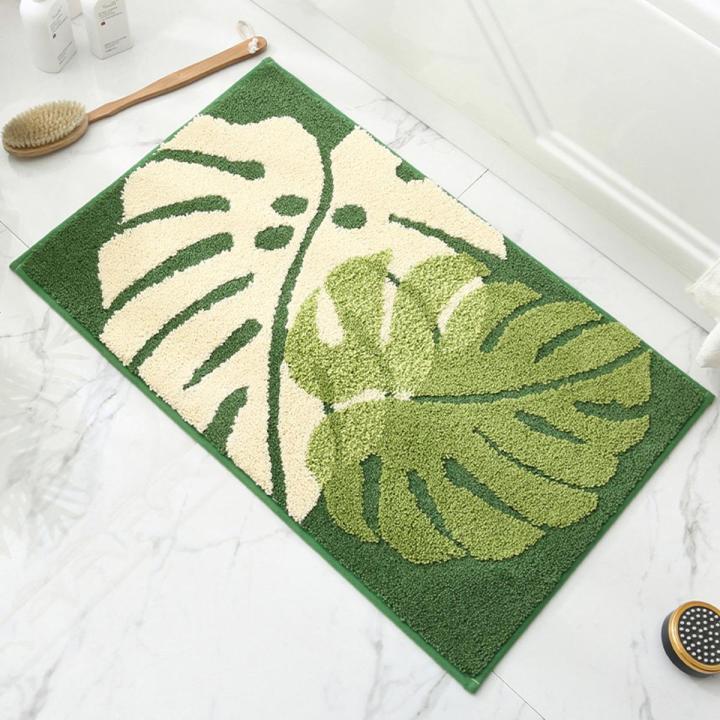 Green Leaves Bath Mats Non-slip Absorbent Machine Washable Floor Mat Bedroom Carpet Rugs 50x80cm