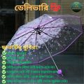 Transparent Three Folding Umbrella Ladies Stylish Clear Pink, Purple, Blue & Green Folding Umbrella. 