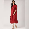 "Maroon Linen Stylish and Fashionable Casual Ready Made Kurti for Women (Tailor Made) - Maroon_NecktoBodyKuchi". 