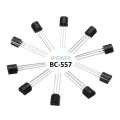 10 Ps BC557B BC557 BC-557BC 557 45V 100mA PNP 3 Pin Leads General Purpose Transistors BC 557 PNP 3 Pin TO-92 Package Bipolar Low Power Transistor. 