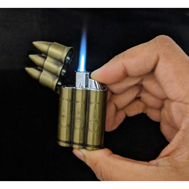 Copper Refillable 3 Bullet Shaped Flip Lighter Butane Gas