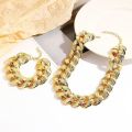 1 Necklace + 1 Bracelet Hip Hop Style Jewelry Set Chunky Cuban Chain Design Suitable For Men And Women Match Daily Outfits.