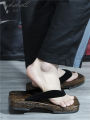 Man Slipper 2021 Summer Flip Flops Cosplay Japanese Samurai Geta Slippers Wood Clogs Sandals Thick Bottom Platform Sandals. 