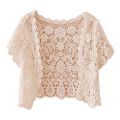 Women Summer Short Sleeve Crochet Shrugs Hollow Out Flower Lace Open Front Cropped Cardigan Sunscreen Scalloped Trim Bolero Jack.
