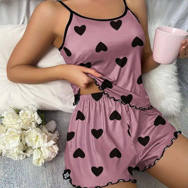 Two-Piece%20Heart%20Print%20Women's%20Pajamas%20Purple%20Blue%20Casual%20Homewear%20Comfortable%20Heart%20Print%20Pajama%20Sleepwear%20Set%20Heart%20Print%20Ice%20-%20Image%209
