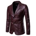 【Alien Alien】 Leather Blazer Man 2022 Spring Autumn Fashion Men's Leather Jacket Dress Suit Coat Male Business Casual Pu Black Blazers Jacket.