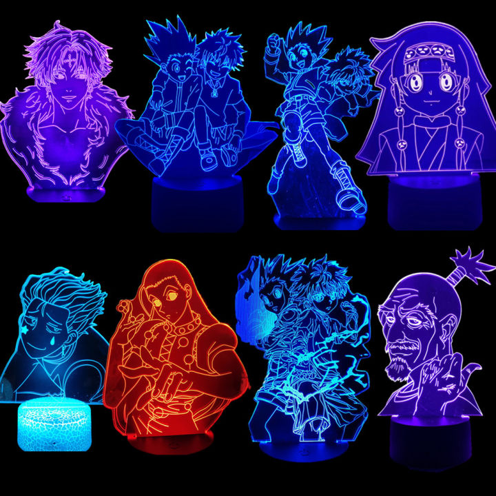 HUNTER×HUNTER 3D Visual Lamp Gon Killua Zoldyck Kurapika Hisoka LED Night Light Acrylic Illusion Table Lampara Toys Lighting
