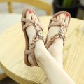 Bohemian Ethnic Style Rhinestone Flat Open Toe Sandals Female Summer New Flat Heel Flower Beach Women's Shoes Roman. 