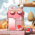 780ml Cute Children Double Drinking Water Bottle Straw Portable Bottle Cartoon Student Couple Plastic Cup Gift School Kids Drink. 