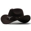 (NEW)New Wome Men Black Wool Western Cowboy Hat Gentleman Jazz Sombrero Hombre Cap Dad Cowgirl Hats Size 56-58cm.