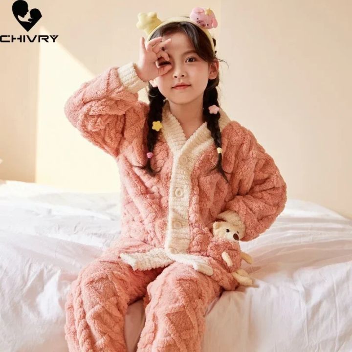 New%20Autumn%20Winter%20Kids%20Thicken%20Warm%20Flannel%20Pajamas%20Baby%20Boys%20Girls%20Cartoon%20Bear%20V-neck%20Casual%20Sleepwear%20Clothing%20Sets%20Pyjamas%20-%20Image%203
