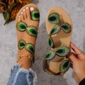 Yellow Embroidered Faux Flower Fashion Sandals Flat Plus Size 43 Summer Outdoor Beach Shoes Travel Mom Shoes. 