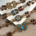 Bohemian Style Butterfly Rhinestone Woven Belt Handmade Wooden Bead Women's Belt Casual Vacation Style Waist Rope. 