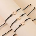2024 New Friendship Card Bracelet Fashionable and Personalized Alloy Oil Drop Sun Moon Star Wax Rope Woven Bracelet 3-piece Set.