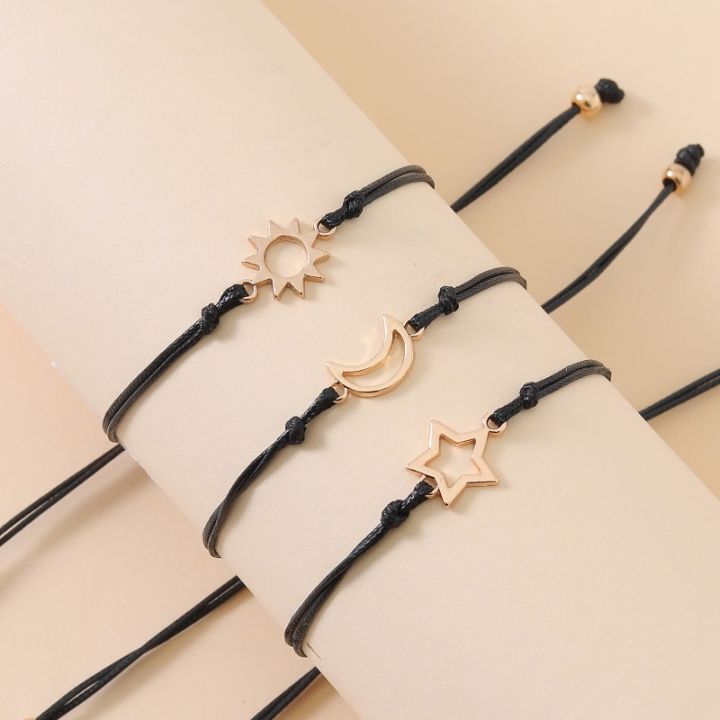 2024%20New%20Friendship%20Card%20Bracelet%20Fashionable%20and%20Personalized%20Alloy%20Oil%20Drop%20Sun%20Moon%20Star%20Wax%20Rope%20Woven%20Bracelet%203-piece%20Set%20-%20Image%205