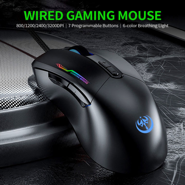 HXSJ%20Wired%20Gaming%20Mouse%203200DPI%20Ergonomic%20Mouse%204%20Adjustable%20DPI%20Levels%207%20Programmable%20Buttons%206-color%20Breathing%20Light%20Black%20-%20Image%205