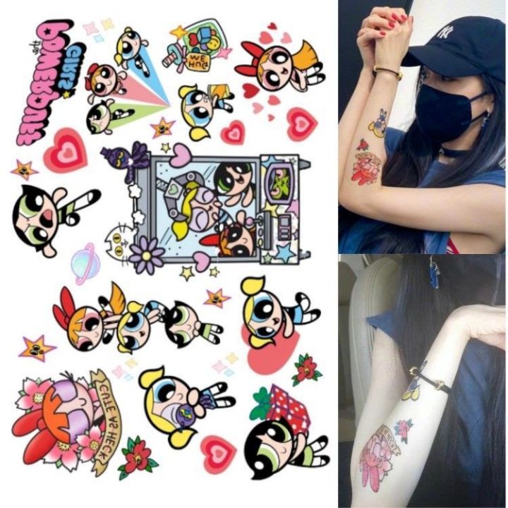 Powerpuff%20Girls%20Tattoo%20Sticker%20Waterproof%20Long%20Lasting%20Girl%20Arm%20Cartoon%20Cute%20Sticker%20Pattern%20Coloring%20Book%20-%20Image%205