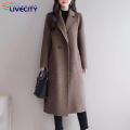 Mid-length Woolen Cardigan Stylish Women's Woolen Coat with Lapel Pockets Trendy Mid-length Cardigan for Autumn/winter Women Woolen Coat.