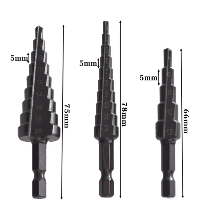 XHHDQES%204Pcs%203-12%204-12%204-20mm%20HSS%20Straight%20Groove%20Step%20Drill%20Bit%20Nitride%20Twist%20Drill%20Wood%20Metal%20Hole%20Cutter%20Core%20Drilling%20Tools%20-%20Image%208