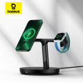 Baseus 3 in 1 20W Magnetic Wireless Charger Stand For Phone iPhone 15 14 Pro Airpods Apple Watch Fast Charging Station Holder. 