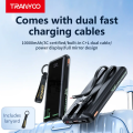 Tranyoo T‑K16 | 10,000  mAh Power Bank 22.5 W Fast Charge | Built‑in USB‑C & Lightning Cables | Digital LED Display. 