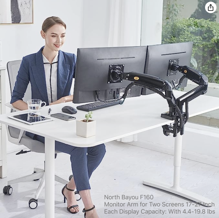 NB North Bayou F195A Dual Monitor Desk Mount Stand Full Motion Swivel Computer Monitor Arm Fits 2 Screens Up To 32