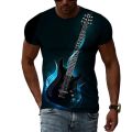 2023 Men's Guitar Graphic Fashion Taste T-Shirt Summer Casual Personality Creative O Neck Short Sleeve 3D Printing Fashion.