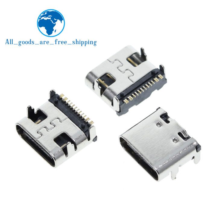 【The road to happiness Store】10pcs/lot Type C 16Pin USB SMT Socket USB 3.1 Type-C Female Placement SMD DIP For design DIY high charging