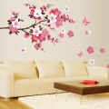Removable Pink Color Butterflies Peach Blossom Pattern Wall Sticker for Living Room Bedroom. 