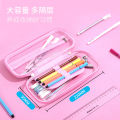 Quick Hair EVA Double-Layer Pencil Case Female Student Cartoon Pencil Case Offset Printing Three-Layer Simple PVC Laser Pencil Case. 