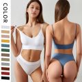 New Women Seamless Bra Set Thong Low Waist Panties Wire Free Bra Bralette Lingerie Brassiere Cotton Female Underwear Set.