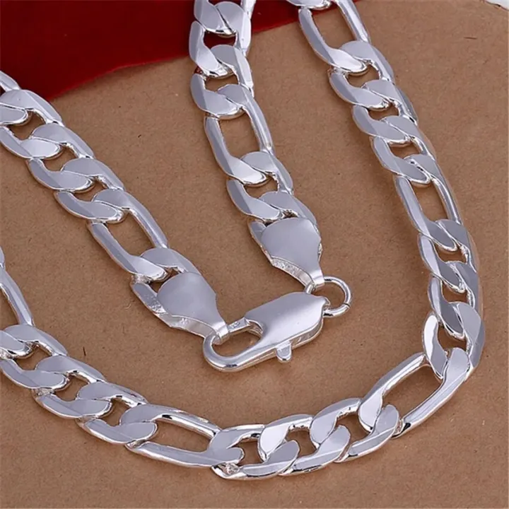 Solid%20925%20Sterling%20Silver%20Necklace%20For%20Men%20Classic%2012mm%20Cuban%20Chain%2018/20/22/24/26/28/30%20Inch%20Charm%20Fashion%20Jewelry%20Gift%20-%20Image%202