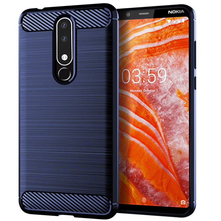 lthmy for Nokia 3.1 Plus Case Carbon Fiber TPU Soft Silicone Back Cover Armor Phone Case Casing