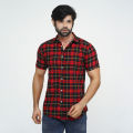 Premium Quality Red Color Full And Half Sleeves Casual Check Shirt For Men.