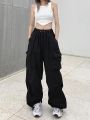 【Alien Alien】 HOUZHOU Harajuku Parachute Pants Y2K Streetwear Wide Leg Baggy Cargo Trousers Female Hippie Korean Edgy Style Jogging Sweatpants.