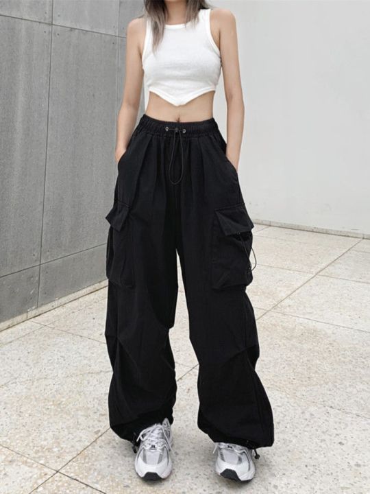 【Alien Alien】 HOUZHOU Harajuku Parachute Pants Y2K Streetwear Wide Leg Baggy Cargo Trousers Female Hippie Korean Edgy Style Jogging Sweatpants