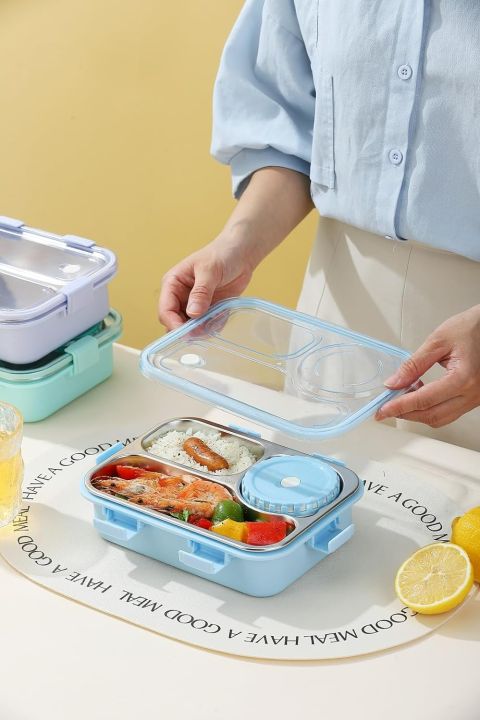 TEC%20TAVAKKAL%20Lunch%20Box%203%20Compartment%20Leak-Proof%20BPA%20Free%20Stainless%20Steel,%20Lunch%20Box%20for%20Kids,%20Lunch%20Box%20for%20School%20&%20Office%20with%20a%20Fork,%20a%20Spoon%20and%20a...%20-%20Image%203