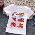 Firetruck Firefighter Kids Clothes Short-sleeved T-shirts Children Sweatshirt Cartoon Cartoon car excavator Boys Girls Clothing. 