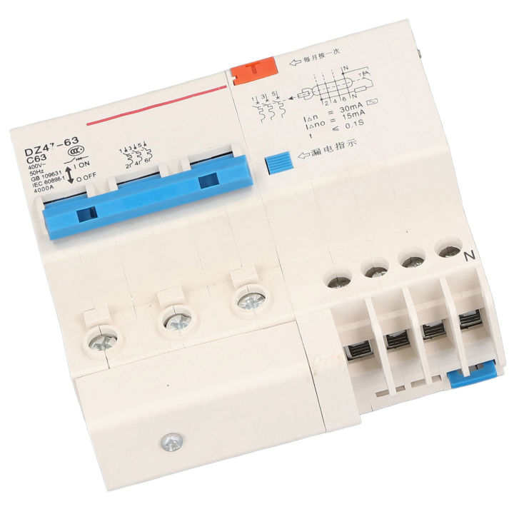 Electric Leakage Circuit Breaker 50/60Hz 3P 63A 220V Overload Short Circuit Leakage Protection Residual Current Circuit Breaker