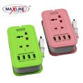 Universal Travel PLUG with Fast Charging Multiplug with 4 USB Port and 5 Pin Socket and 6 Feet Long Cable- Multicolor. 