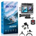 Ausek AT-M40R 5K Ultra HD Dual Screen 5K/4K Waterproof Action Camera With Extranal Microphone and Remote. 