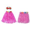 2 Set Grass Skirt: 1 Set 6 Pcs Hawaiian Grass Skirt Flower Hula Lei Wristband Garland Fancy Dress Costume & 1 Set Pink Children Hawaiian Grass Skirt Hula Luau Party.