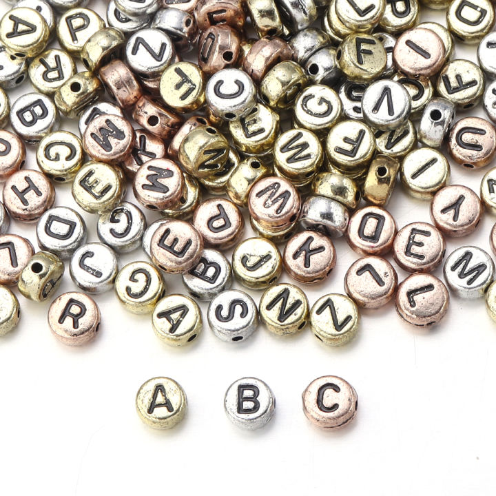 100pcs 7x3.2mm Gold Silver Color Letter Beads Flat Round Acrylic Alphabet Spacer Beads For Jewelry Making DIY Bracelet Necklace