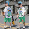Fashion Summer Teenage Boy Clothes Boys for 4 6 8 10 12 14 Year Hiphop Korean Casual T-Shirt Shorts 2Pcs Sets Funny Cartoon Suit. 