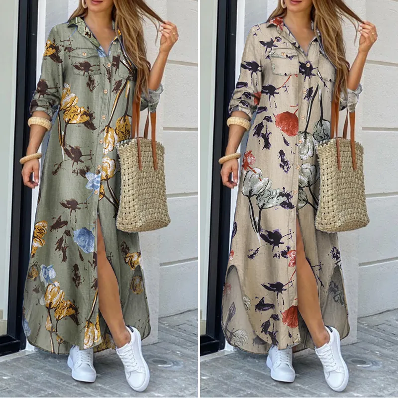 ZANZEA 2021 Fashion Female Longue Robe Women Autumn Vintage Long